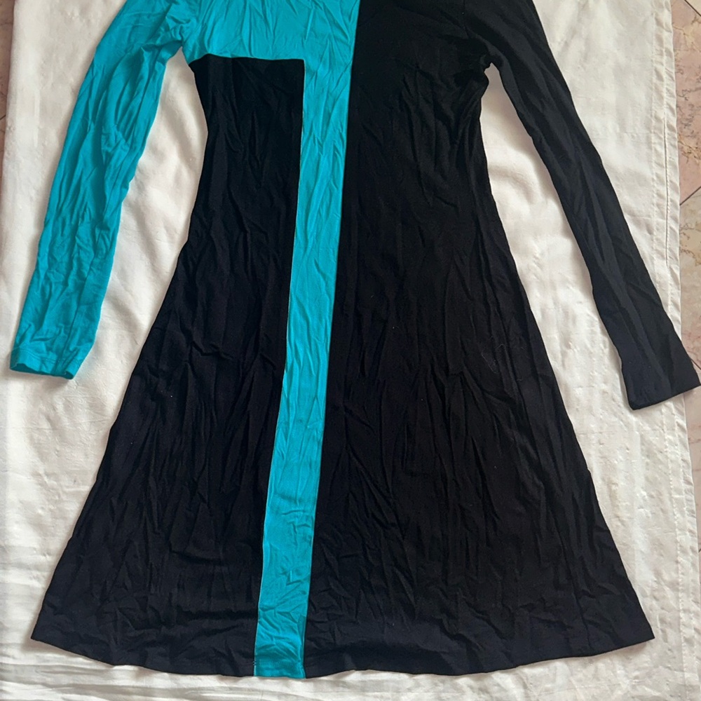 Karen Kane Blue and Black A-Line Long Sleeve Dress